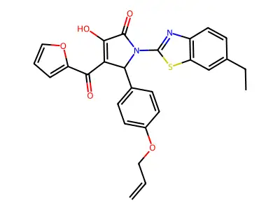 1-(6-ethylbenzothiazol-2-yl)-4-(2-furylcarbonyl)-3-hydroxy-5-(4-prop-2-enyloxy phenyl)-3-pyrrolin-2-one structure