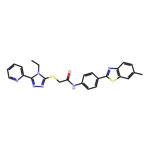 2-{[4-ethyl-5-(pyridin-2-yl)-4H-1,2,4-triazol-3-yl]sulfanyl}-N-[4-(6-methyl-1,3-benzothiazol-2-yl)phenyl]acetamide structure