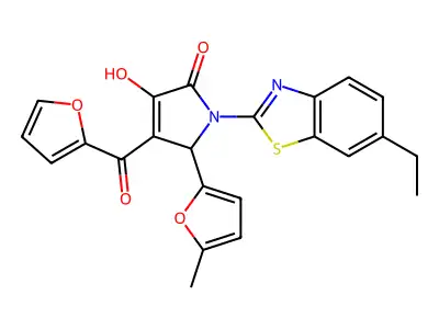 (4E)-1-(6-ethyl-1,3-benzothiazol-2-yl)-4-[furan-2-yl(hydroxy)methylidene]-5-(5-methylfuran-2-yl)pyrrolidine-2,3-dione structure