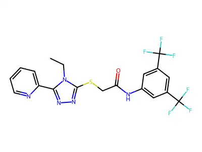 N-[3,5-bis(trifluoromethyl)phenyl]-2-{[4-ethyl-5-(2-pyridinyl)-4H-1,2,4-triazol-3-yl]sulfanyl}acetamide structure