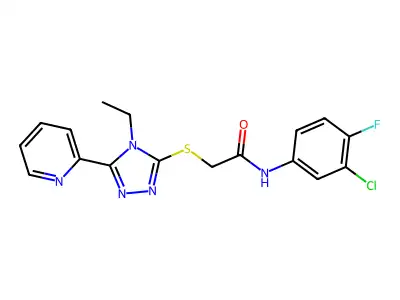N-(3-CL-4-F-PH)-2-((4-Ethyl-5-(2-pyridinyl)-4H-1,2,4-triazol-3-YL)thio)acetamide structure