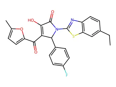 (4E)-1-(6-ethyl-1,3-benzothiazol-2-yl)-5-(4-fluorophenyl)-4-[hydroxy(5-methylfuran-2-yl)methylidene]pyrrolidine-2,3-dione structure