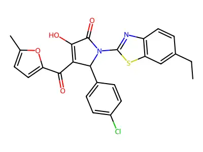 (4E)-5-(4-chlorophenyl)-1-(6-ethyl-1,3-benzothiazol-2-yl)-4-[hydroxy(5-methylfuran-2-yl)methylidene]pyrrolidine-2,3-dione structure