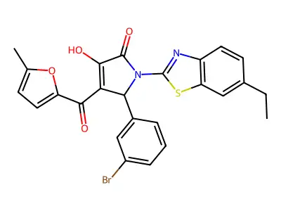 (4E)-5-(3-bromophenyl)-1-(6-ethyl-1,3-benzothiazol-2-yl)-4-[hydroxy(5-methylfuran-2-yl)methylidene]pyrrolidine-2,3-dione structure