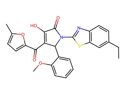 (4E)-1-(6-ethyl-1,3-benzothiazol-2-yl)-4-[hydroxy(5-methylfuran-2-yl)methylidene]-5-(2-methoxyphenyl)pyrrolidine-2,3-dione structure
