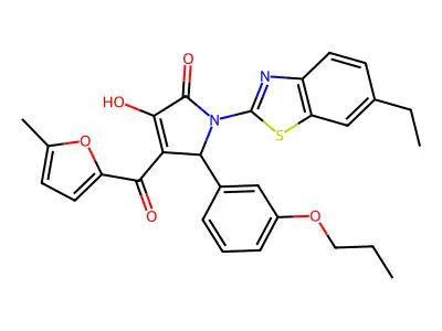 (4E)-1-(6-ethyl-1,3-benzothiazol-2-yl)-4-[hydroxy(5-methylfuran-2-yl)methylidene]-5-(3-propoxyphenyl)pyrrolidine-2,3-dione structure