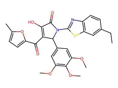 (4E)-1-(6-ethyl-1,3-benzothiazol-2-yl)-4-[hydroxy(5-methylfuran-2-yl)methylidene]-5-(3,4,5-trimethoxyphenyl)pyrrolidine-2,3-dione structure