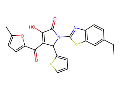 (4E)-1-(6-ethyl-1,3-benzothiazol-2-yl)-4-[hydroxy(5-methylfuran-2-yl)methylidene]-5-(thiophen-2-yl)pyrrolidine-2,3-dione structure