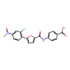 4-[[5-(2-Chloro-4-nitrophenyl)furan-2-carbonyl]amino]benzoic acid structure