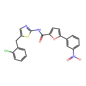 N-[5-[(2-chlorophenyl)methyl]-1,3-thiazol-2-yl]-5-(3-nitrophenyl)furan-2-carboxamide structure