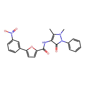 N-(1,5-dimethyl-3-oxo-2-phenylpyrazol-4-yl)-5-(3-nitrophenyl)furan-2-carboxamide structure