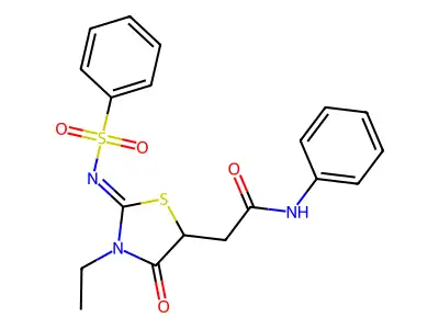 2-(3-ethyl-4-oxo-2-((phenylsulfonyl)imino)thiazolidin-5-yl)-N-phenylacetamide structure