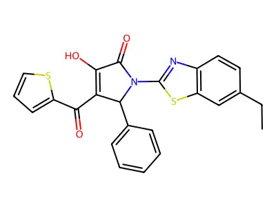 (4E)-1-(6-ethyl-1,3-benzothiazol-2-yl)-4-[hydroxy(thiophen-2-yl)methylidene]-5-phenylpyrrolidine-2,3-dione structure