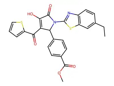 methyl 4-{(3E)-1-(6-ethyl-1,3-benzothiazol-2-yl)-3-[hydroxy(thiophen-2-yl)methylidene]-4,5-dioxopyrrolidin-2-yl}benzoate structure