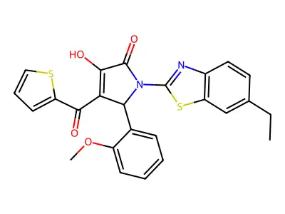 (4E)-1-(6-ethyl-1,3-benzothiazol-2-yl)-4-[hydroxy(thiophen-2-yl)methylidene]-5-(2-methoxyphenyl)pyrrolidine-2,3-dione structure