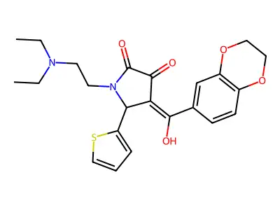 1-(2-diethylaminoethyl)-4-[2,3-dihydro-1,4-benzodioxin-6-yl(hydroxy)methylidene]-5-thiophen-2-ylpyrrolidine-2,3-dione structure