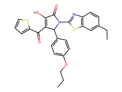 (4E)-1-(6-ethyl-1,3-benzothiazol-2-yl)-4-[hydroxy(thiophen-2-yl)methylidene]-5-(4-propoxyphenyl)pyrrolidine-2,3-dione structure