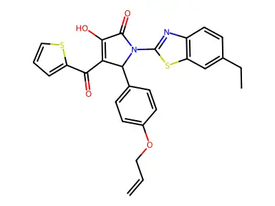 1-(6-ethylbenzothiazol-2-yl)-3-hydroxy-5-(4-prop-2-enyloxyphenyl)-4-(2-thienyl carbonyl)-3-pyrrolin-2-one structure
