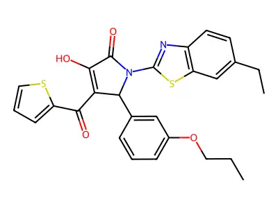 (4E)-1-(6-ethyl-1,3-benzothiazol-2-yl)-4-[hydroxy(thiophen-2-yl)methylidene]-5-(3-propoxyphenyl)pyrrolidine-2,3-dione structure