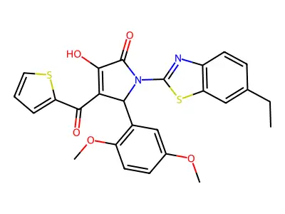 (4E)-5-(2,5-dimethoxyphenyl)-1-(6-ethyl-1,3-benzothiazol-2-yl)-4-[hydroxy(thiophen-2-yl)methylidene]pyrrolidine-2,3-dione structure