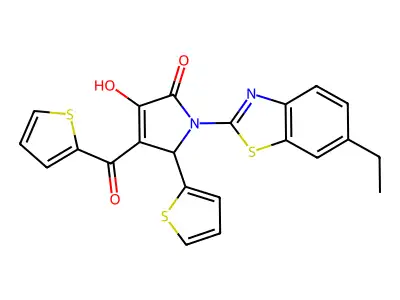 (4E)-1-(6-ethyl-1,3-benzothiazol-2-yl)-4-[hydroxy(thiophen-2-yl)methylidene]-5-(thiophen-2-yl)pyrrolidine-2,3-dione structure