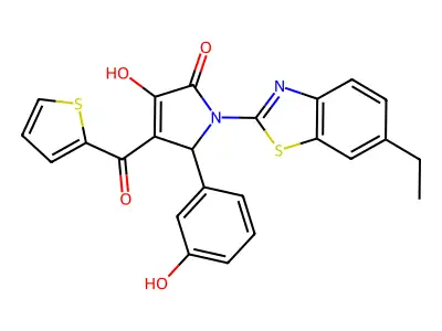 (4E)-1-(6-ethyl-1,3-benzothiazol-2-yl)-5-(3-hydroxyphenyl)-4-[hydroxy(thiophen-2-yl)methylidene]pyrrolidine-2,3-dione structure