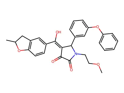 3-hydroxy-1-(2-methoxyethyl)-4-(2-methyl-2,3-dihydro-1-benzofuran-5-carbonyl)-5-(3-phenoxyphenyl)-2,5-dihydro-1H-pyrrol-2-one structure