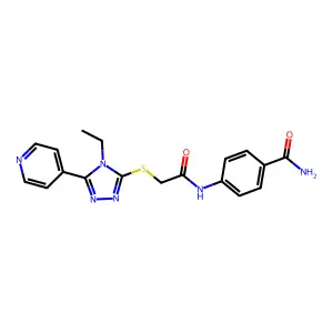 4-((((4-Ethyl-5-(4-pyridinyl)-4H-1,2,4-triazol-3-YL)thio)acetyl)amino)benzamide structure