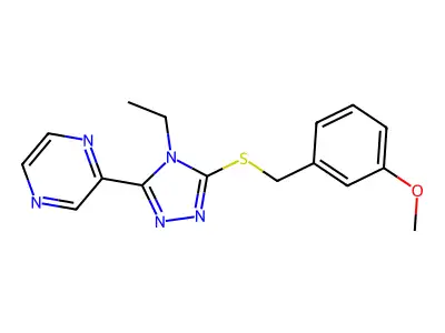 2-(4-Ethyl-5-((3-methoxybenzyl)thio)-4H-1,2,4-triazol-3-YL)pyrazine structure