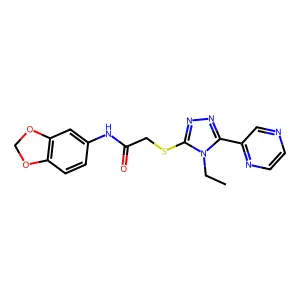 N-(Benzo[d][1,3]dioxol-5-yl)-2-((4-ethyl-5-(pyrazin-2-yl)-4H-1,2,4-triazol-3-yl)thio)acetamide structure