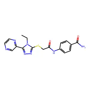 4-((((4-Ethyl-5-(2-pyrazinyl)-4H-1,2,4-triazol-3-YL)thio)acetyl)amino)benzamide structure