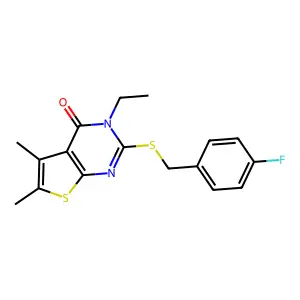 3-Ethyl-2-((4-fluorobenzyl)thio)-5,6-dimethylthieno(2,3-D)pyrimidin-4(3H)-one structure