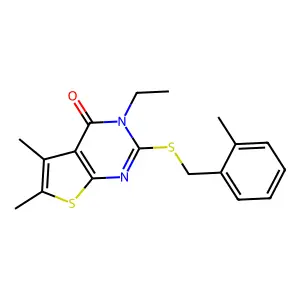 3-Ethyl-5,6-dimethyl-2-((2-methylbenzyl)thio)thieno(2,3-D)pyrimidin-4(3H)-one structure