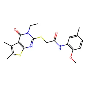 2-((3-Ethyl-5,6-dimethyl-4-oxo-3,4-dihydrothieno[2,3-d]pyrimidin-2-yl)thio)-N-(2-methoxy-5-methylphenyl)acetamide structure