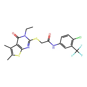 N-(4-Chloro-3-(trifluoromethyl)phenyl)-2-((3-ethyl-5,6-dimethyl-4-oxo-3,4-dihydrothieno[2,3-d]pyrimidin-2-yl)thio)acetamide structure