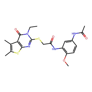 N-(5-Acetamido-2-methoxyphenyl)-2-((3-ethyl-5,6-dimethyl-4-oxo-3,4-dihydrothieno[2,3-d]pyrimidin-2-yl)thio)acetamide structure