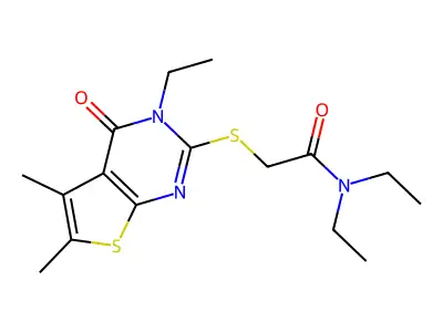N,N-Diethyl-2-((3-ethyl-5,6-dimethyl-4-oxo-3,4-dihydrothieno[2,3-d]pyrimidin-2-yl)thio)acetamide structure