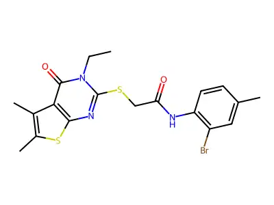 N-(2-Bromo-4-methylphenyl)-2-((3-ethyl-5,6-dimethyl-4-oxo-3,4-dihydrothieno[2,3-d]pyrimidin-2-yl)thio)acetamide structure
