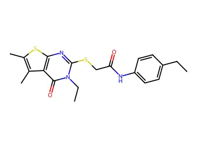 2-((3-Ethyl-5,6-dimethyl-4-oxo-3,4-dihydrothieno[2,3-d]pyrimidin-2-yl)thio)-N-(4-ethylphenyl)acetamide structure