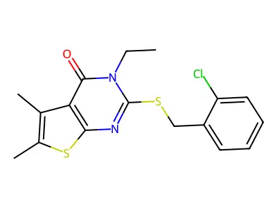 2-((2-Chlorobenzyl)thio)-3-ethyl-5,6-dimethylthieno(2,3-D)pyrimidin-4(3H)-one structure