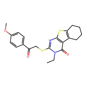3-Ethyl-2-((2-(4-methoxyphenyl)-2-oxoethyl)thio)-5,6,7,8-tetrahydrobenzo[4,5]thieno[2,3-d]pyrimidin-4(3H)-one structure