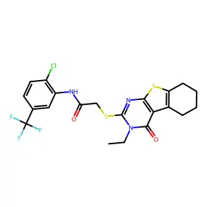 N-(2-Chloro-5-(trifluoromethyl)phenyl)-2-((3-ethyl-4-oxo-3,4,5,6,7,8-hexahydrobenzo[4,5]thieno[2,3-d]pyrimidin-2-yl)thio)acetamide structure