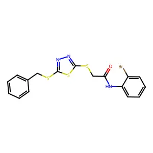 2-((5-(Benzylthio)-1,3,4-thiadiazol-2-YL)thio)-N-(2-bromophenyl)acetamide structure