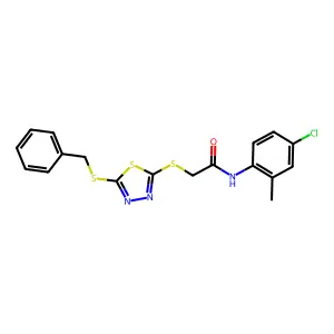 2-((5-(Benzylthio)-1,3,4-thiadiazol-2-YL)thio)-N-(4-CL-2-methylphenyl)acetamide structure