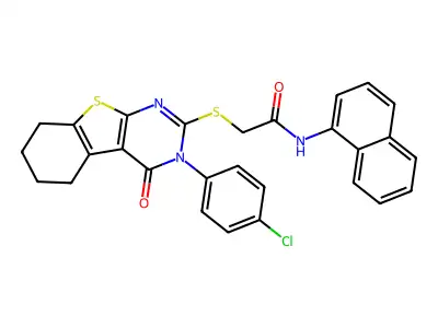 2-((3-(4-Chlorophenyl)-4-oxo-3,4,5,6,7,8-hexahydrobenzo[4,5]thieno[2,3-d]pyrimidin-2-yl)thio)-N-(naphthalen-1-yl)acetamide structure