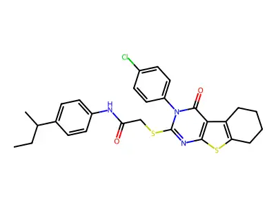N-(4-(sec-Butyl)phenyl)-2-((3-(4-chlorophenyl)-4-oxo-3,4,5,6,7,8-hexahydrobenzo[4,5]thieno[2,3-d]pyrimidin-2-yl)thio)acetamide structure