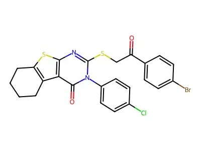 2-{[2-(4-bromophenyl)-2-oxoethyl]sulfanyl}-3-(4-chlorophenyl)-5,6,7,8-tetrahydro[1]benzothieno[2,3-d]pyrimidin-4(3H)-one structure