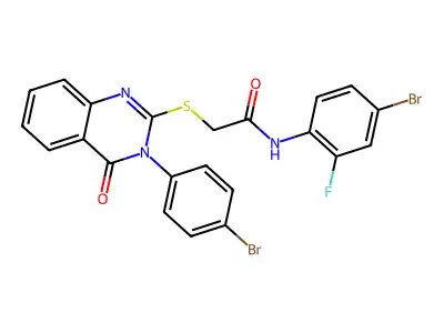 N-(4-BR-2-F-PH)-2-((3-(4-BR-PH)-4-Oxo-3,4-dihydro-2-quinazolinyl)thio)acetamide structure