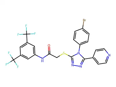 N-[3,5-bis(trifluoromethyl)phenyl]-2-{[4-(4-bromophenyl)-5-(4-pyridinyl)-4H-1,2,4-triazol-3-yl]sulfanyl}acetamide structure