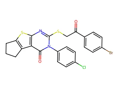 2-((2-(4-Bromophenyl)-2-oxoethyl)thio)-3-(4-chlorophenyl)-6,7-dihydro-3H-cyclopenta[4,5]thieno[2,3-d]pyrimidin-4(5H)-one structure